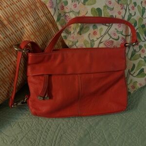 Chic Coral Leather Shoulder Bag